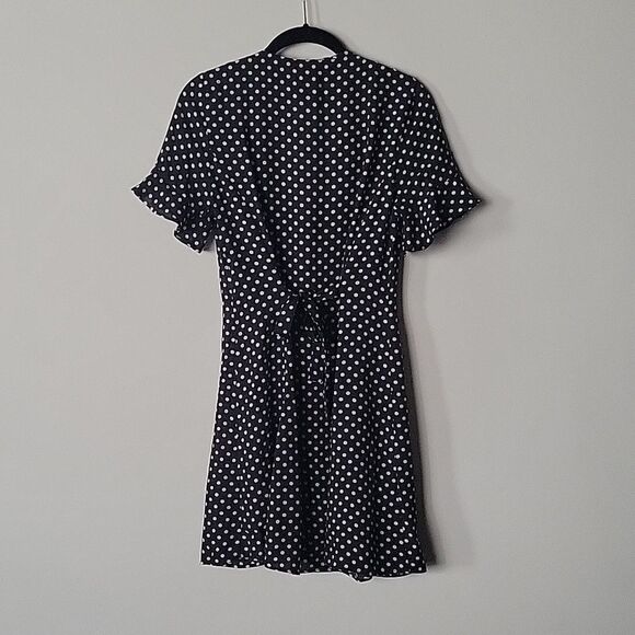 Zara Polka Dot Mini Black Summer Fit Flare Whimsy Goth Flowy Milkmaid Dress - Picture 8 of 15